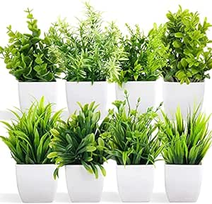 Dekorly Artificial Potted Plants, 8 Pack Artificial Plastic Eucalyptus Plants