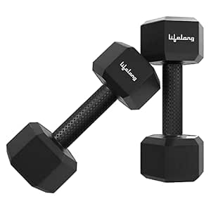 Lifelong PVC Hex Dumbbells Pack of 2 for Home Gym Equipment Fitness Barbell