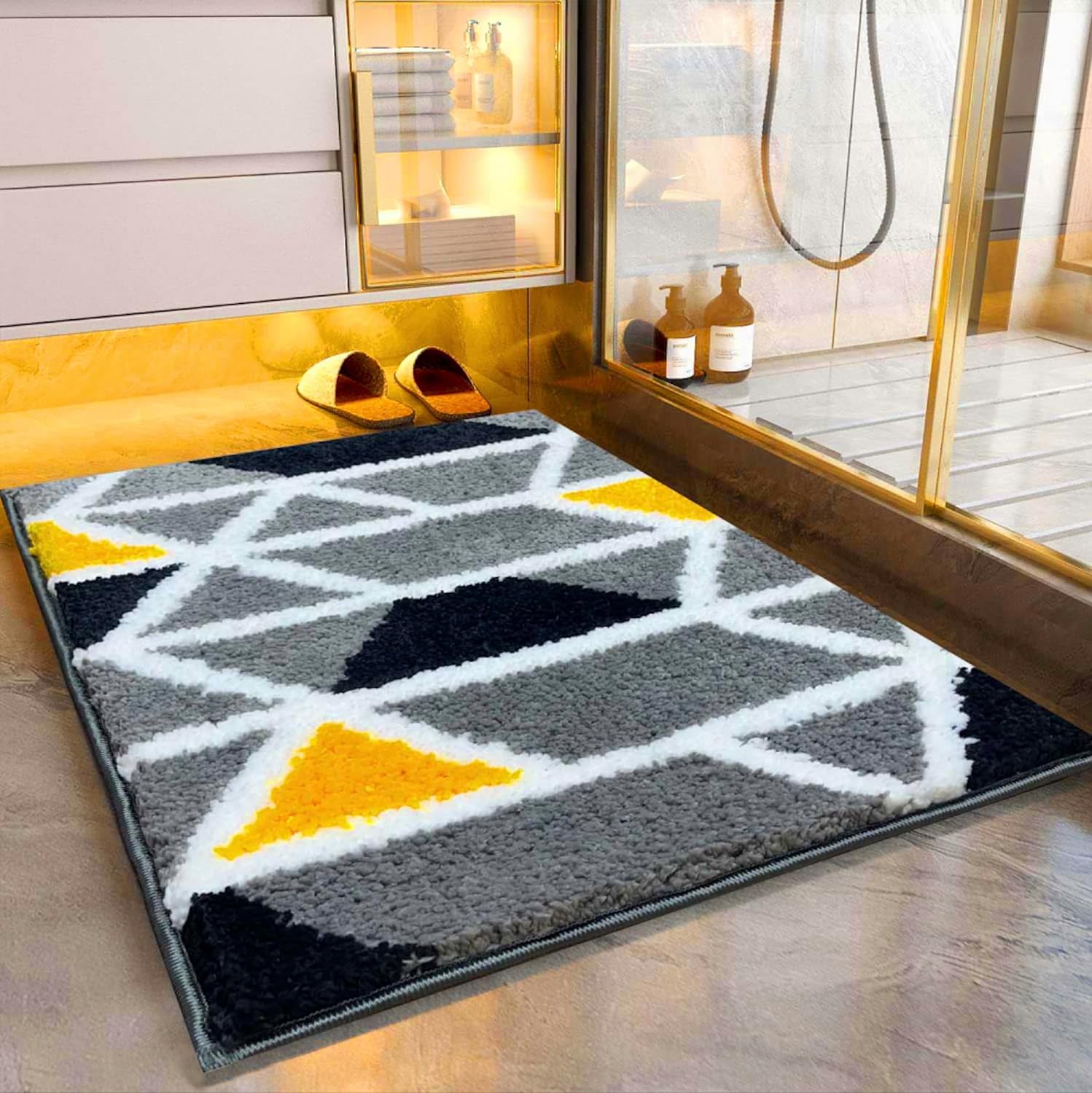 Roseate Mosaic Super Soft (40×60 cm) Microfibre 2000 GSM Bath Mat Super Absorbent Anti-Skid Door Mats